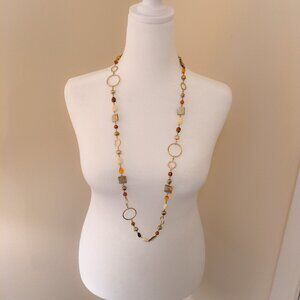 Lia Sophia Long Statement Necklace Gold Tone Beaded Boho Neutral